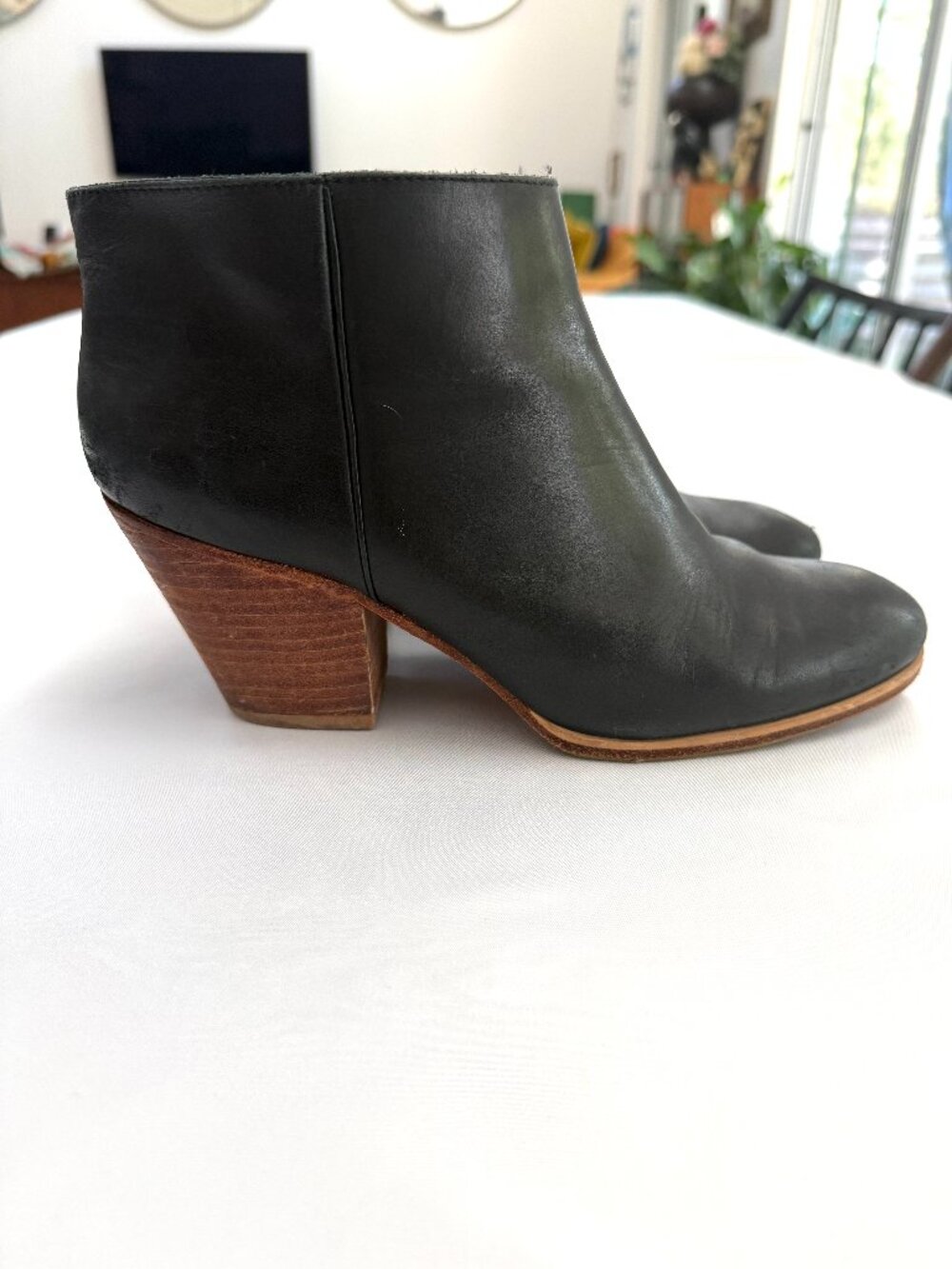 Rachel Comey Echo Ankle Boot Black Leather Stacked Wood Heel Peru 9.5